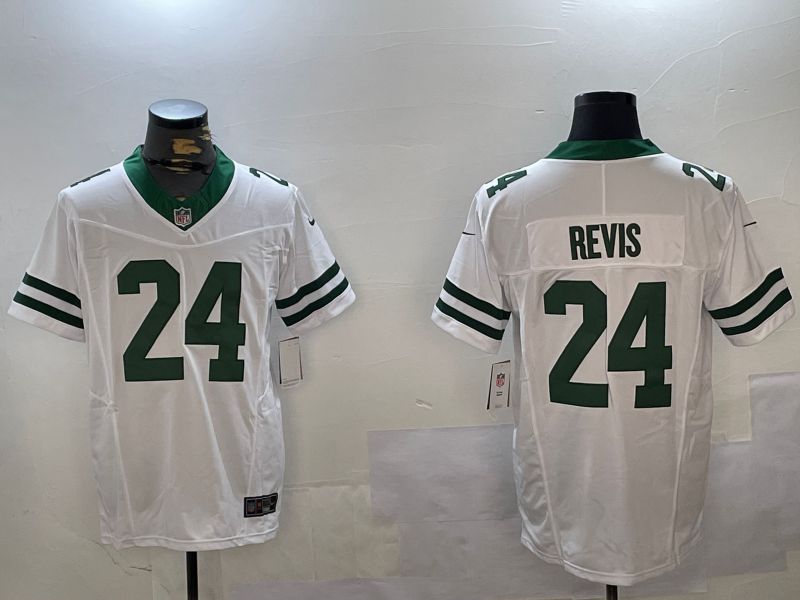 Men New York Jets #24 Revis White Throwback 2024 Nike Vapor Limited NFL Jersey style 1